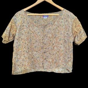 Green Floral Silk Crop T-Shirt